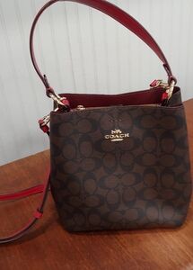 Coach Brown and Red Signature Shoulder Bag